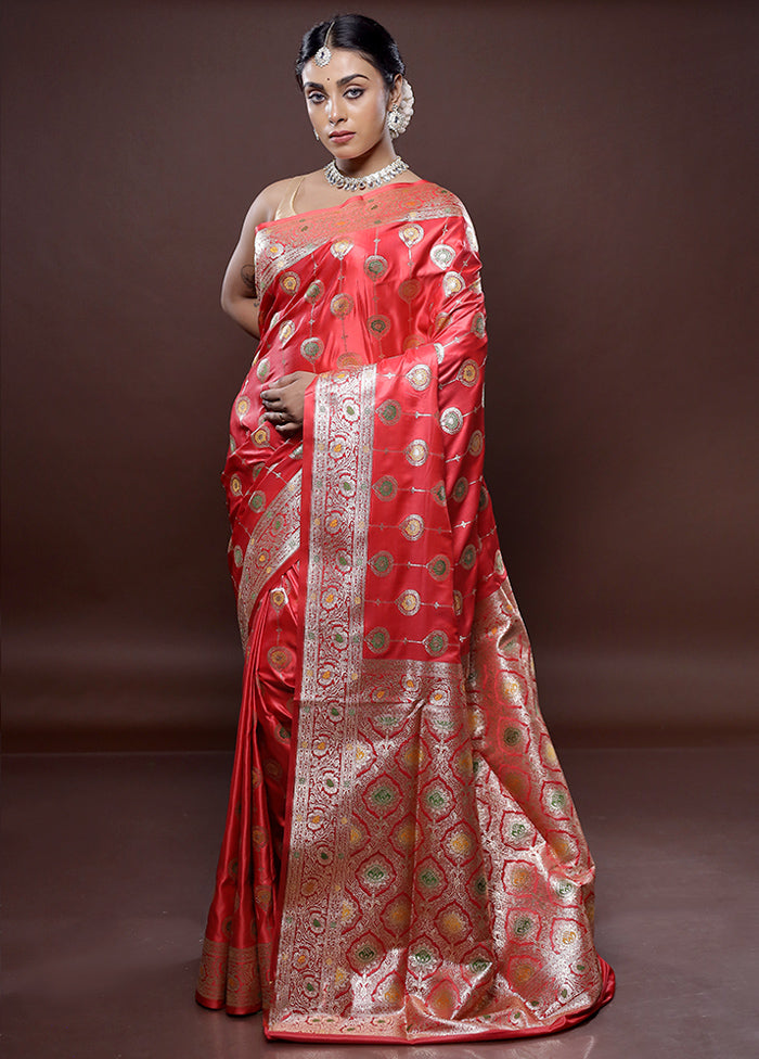 Pink Banarasi Silk Saree With Blouse Piece