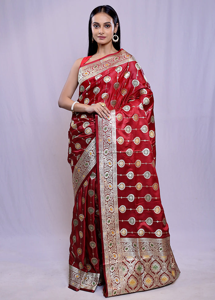 Maroon Banarasi Silk Saree With Blouse Piece - Indian Silk House Agencies