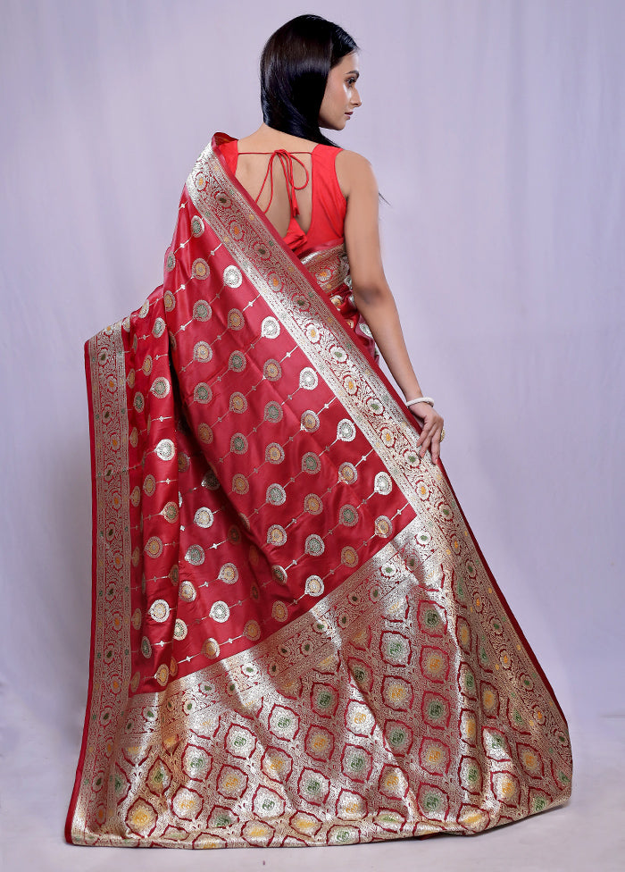 Maroon Banarasi Silk Saree With Blouse Piece - Indian Silk House Agencies