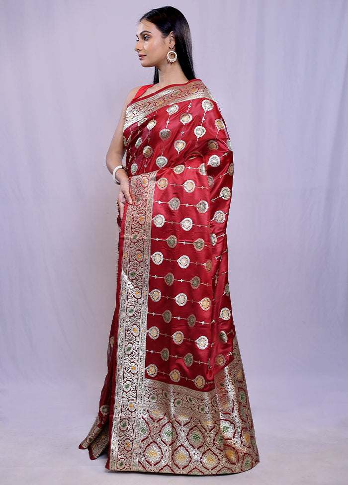 Maroon Banarasi Silk Saree With Blouse Piece - Indian Silk House Agencies