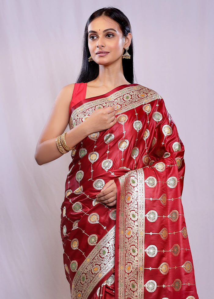 Maroon Banarasi Silk Saree With Blouse Piece - Indian Silk House Agencies