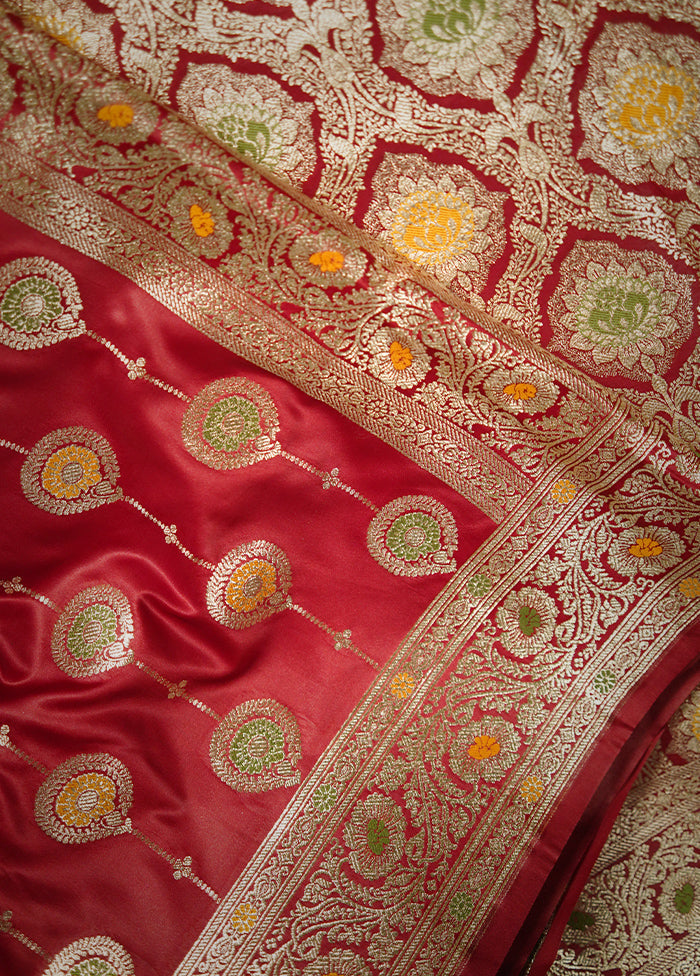 Maroon Banarasi Silk Saree With Blouse Piece - Indian Silk House Agencies