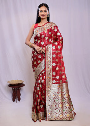 Maroon Banarasi Silk Saree With Blouse Piece - Indian Silk House Agencies