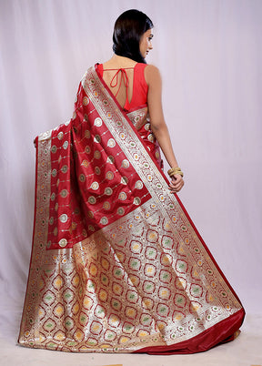 Maroon Banarasi Silk Saree With Blouse Piece - Indian Silk House Agencies