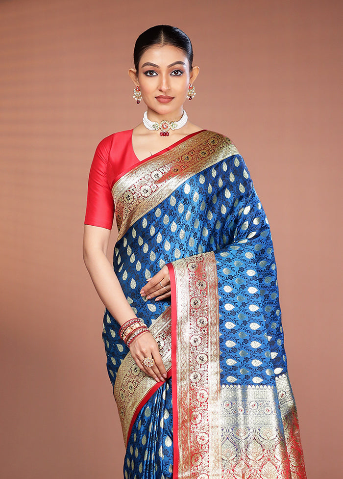 Blue Tanchoi Silk Saree With Blouse Piece