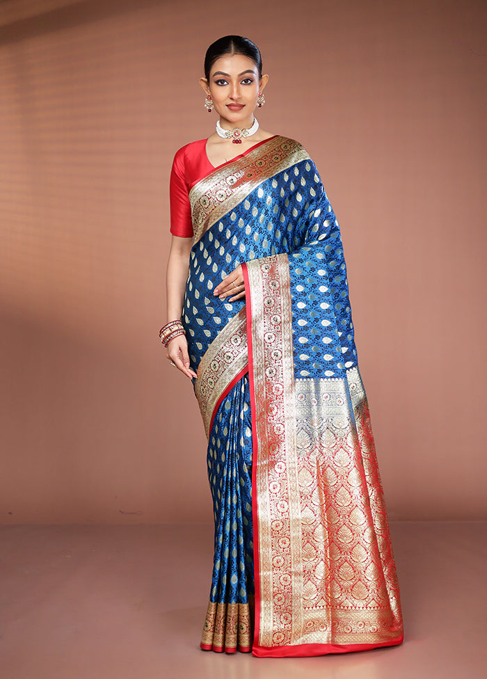 Blue Tanchoi Silk Saree With Blouse Piece