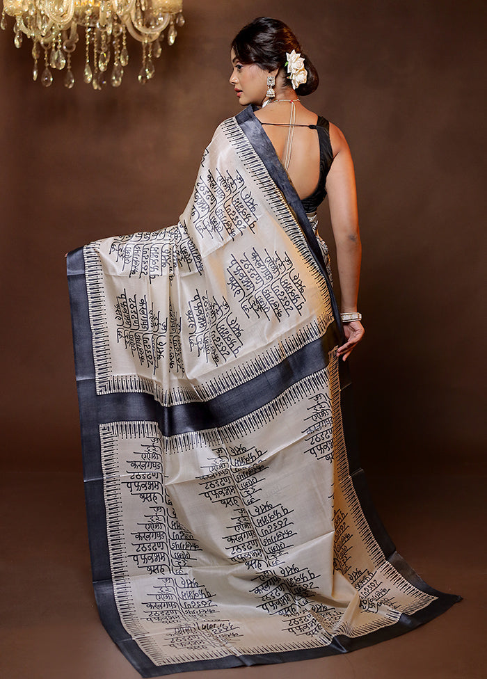 Cream Handloom Tussar Pure Silk Saree With Blouse Piece