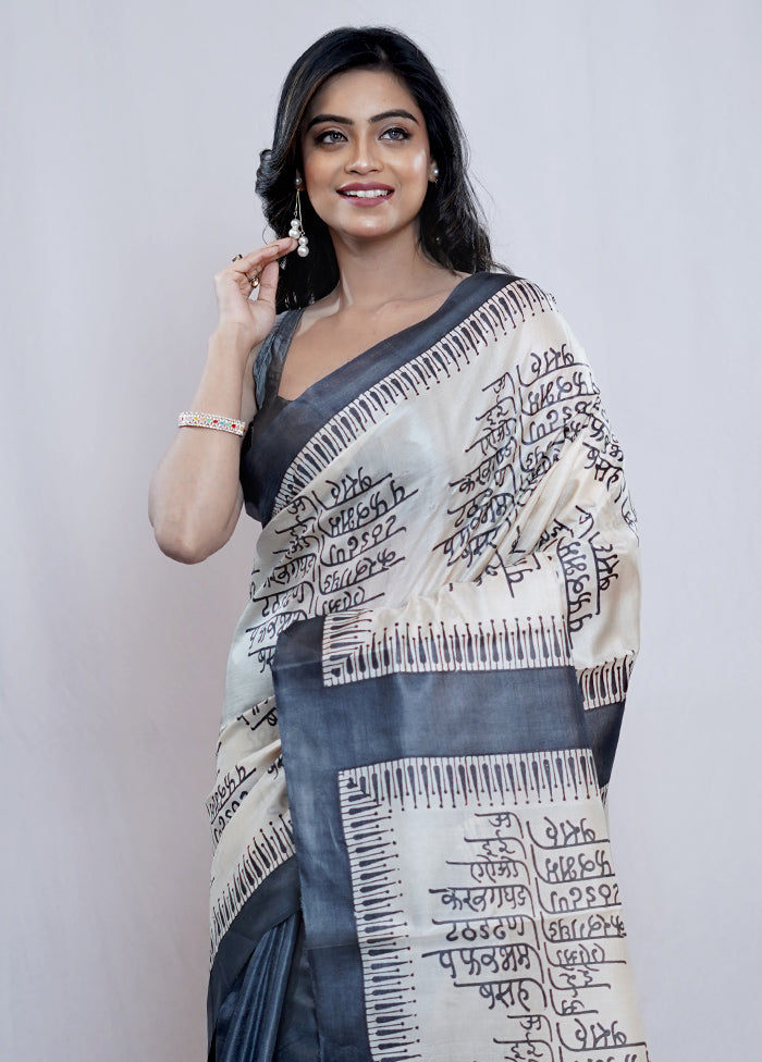 Cream Tussar Pure Silk Saree With Blouse Piece - Indian Silk House Agencies