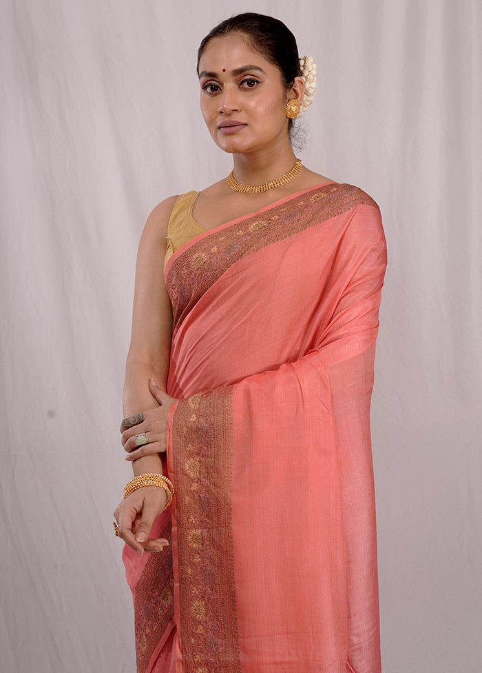 Pink Tussar Silk Saree With Blouse Piece - Indian Silk House Agencies