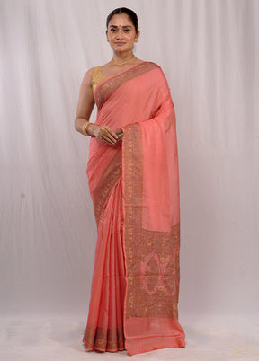 Pink Tussar Silk Saree With Blouse Piece - Indian Silk House Agencies