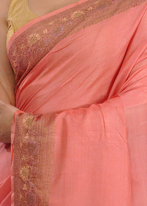 Pink Tussar Silk Saree With Blouse Piece - Indian Silk House Agencies