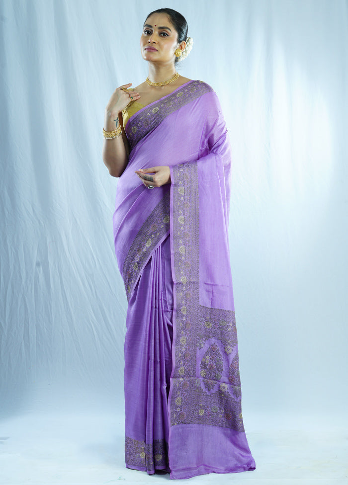 Purple Tussar Silk Saree With Blouse Piece - Indian Silk House Agencies