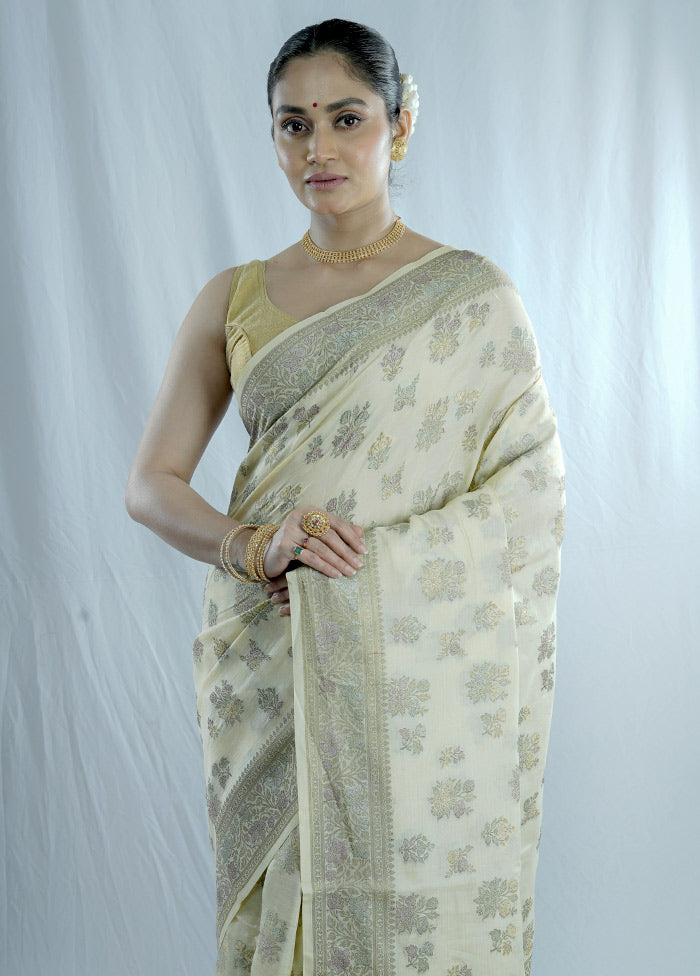 Cream Tussar Silk Saree With Blouse Piece - Indian Silk House Agencies