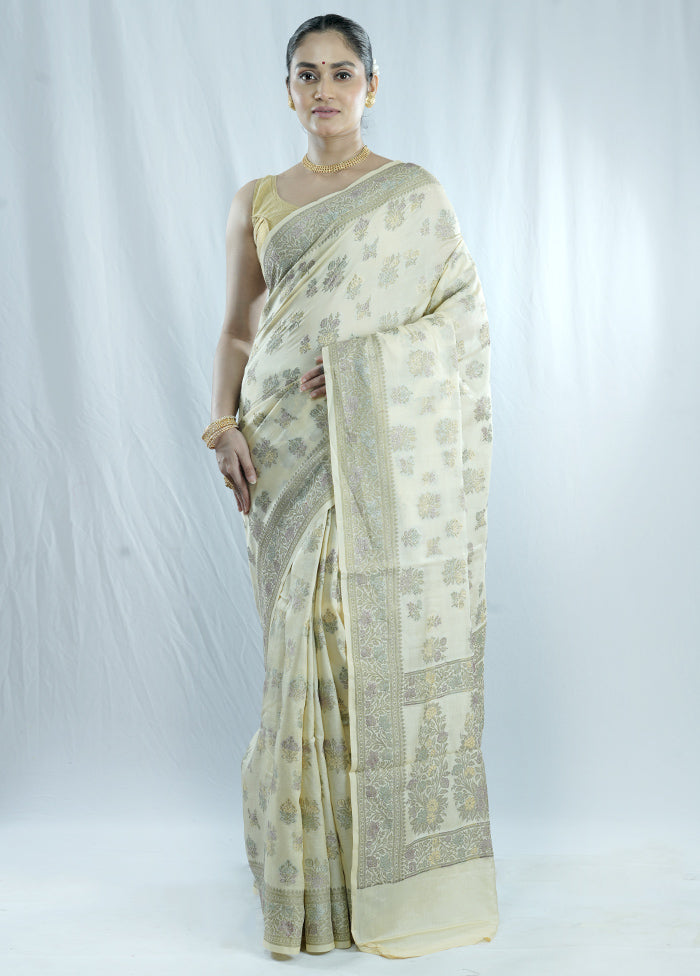 Cream Tussar Silk Saree With Blouse Piece - Indian Silk House Agencies