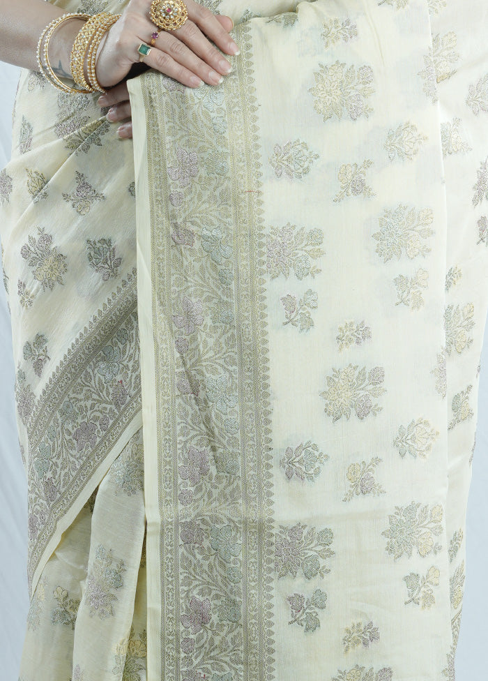 Cream Tussar Silk Saree With Blouse Piece - Indian Silk House Agencies