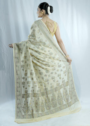 Cream Tussar Silk Saree With Blouse Piece - Indian Silk House Agencies