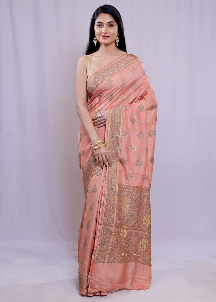 Pink Tussar Silk Saree With Blouse Piece - Indian Silk House Agencies