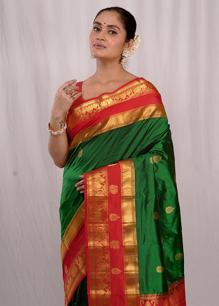 Green Kanjivaram Pure Silk Saree With Blouse Piece - Indian Silk House Agencies