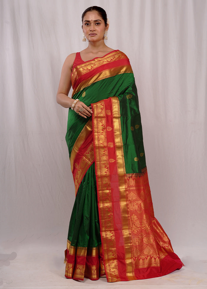 Green Kanjivaram Pure Silk Saree With Blouse Piece - Indian Silk House Agencies