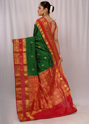 Green Kanjivaram Pure Silk Saree With Blouse Piece - Indian Silk House Agencies