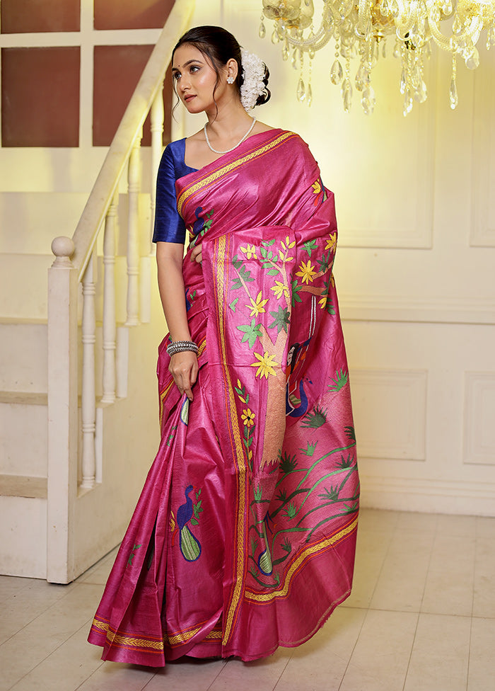 Pink Kantha Stitch Pure Silk Saree With Blouse Piece - Indian Silk House Agencies