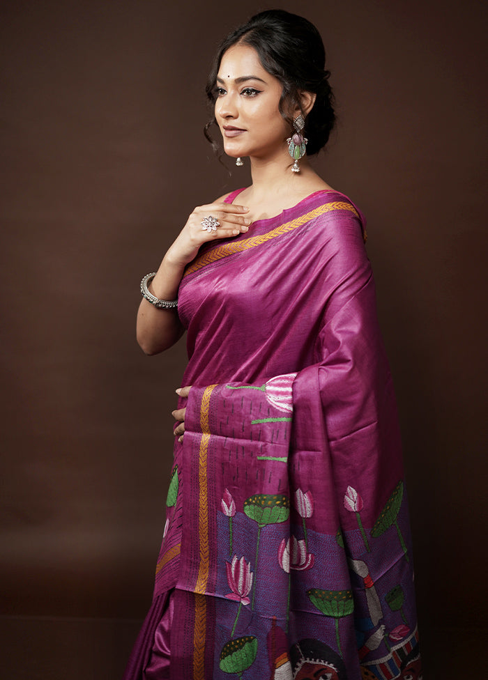 Pink Kantha Stitch Pure Silk Saree With Blouse Piece - Indian Silk House Agencies