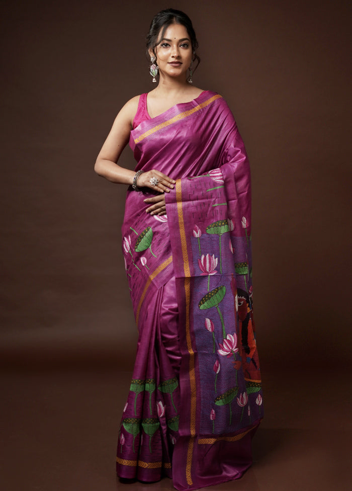 Pink Kantha Stitch Pure Silk Saree With Blouse Piece - Indian Silk House Agencies