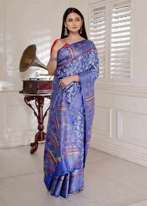 Blue Kantha Stitch Pure Silk Saree With Blouse Piece - Indian Silk House Agencies