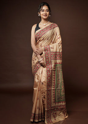 Cream Kantha Stitch Pure Silk Saree With Blouse Piece - Indian Silk House Agencies