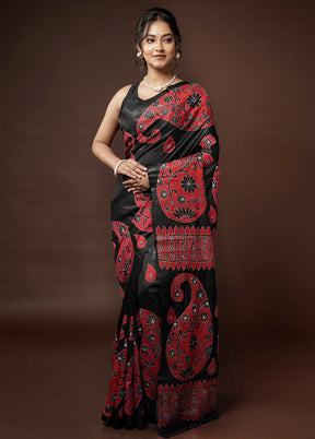 Black Kantha Stitch Pure Silk Saree With Blouse Piece - Indian Silk House Agencies