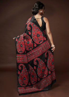 Black Kantha Stitch Pure Silk Saree With Blouse Piece - Indian Silk House Agencies