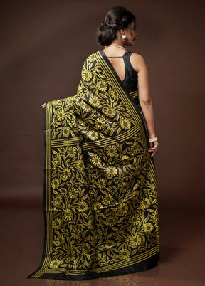 Black Kantha Stitch Pure Silk Saree With Blouse Piece - Indian Silk House Agencies