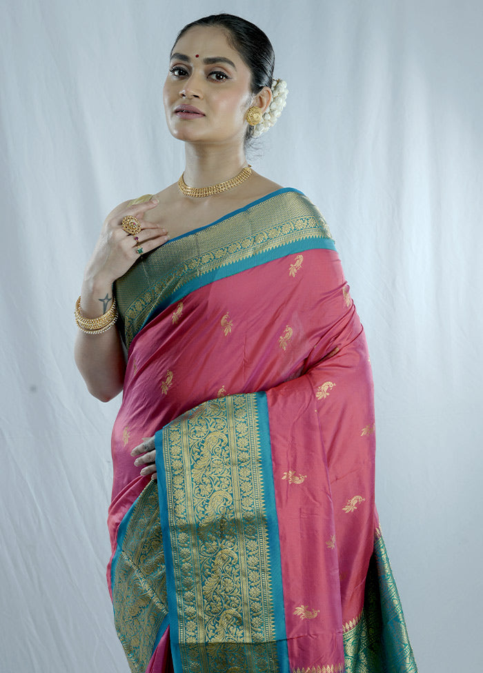 Pink Kanjivaram Pure Silk Saree With Blouse Piece - Indian Silk House Agencies