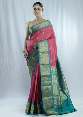 Pink Kanjivaram Pure Silk Saree With Blouse Piece - Indian Silk House Agencies