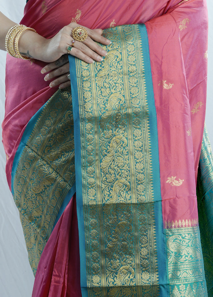 Pink Kanjivaram Pure Silk Saree With Blouse Piece - Indian Silk House Agencies