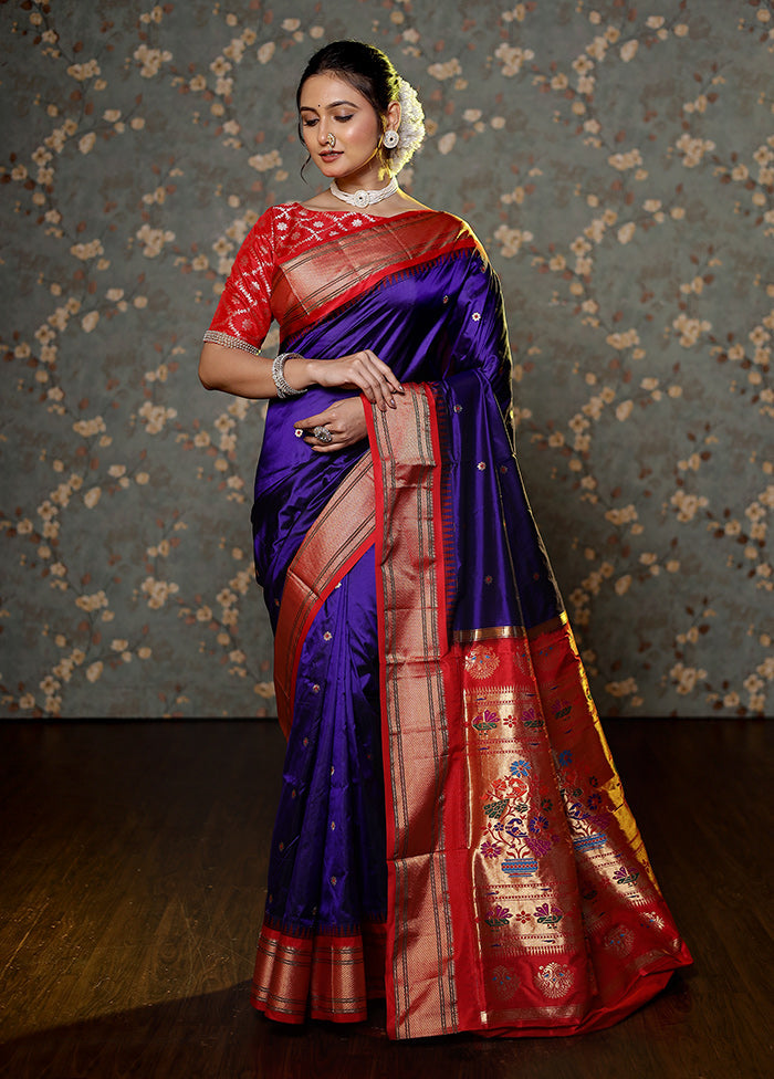 Blue Pure Paithani Kanjivaram Silk Saree With Blouse Piece - Indian Silk House Agencies