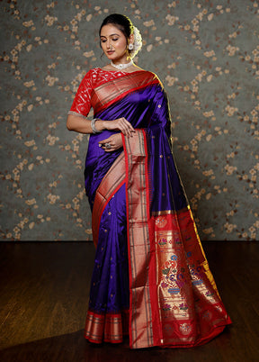 Blue Pure Paithani Kanjivaram Silk Saree With Blouse Piece - Indian Silk House Agencies