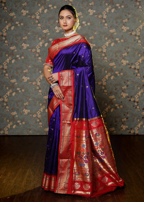 Blue Pure Paithani Kanjivaram Silk Saree With Blouse Piece - Indian Silk House Agencies