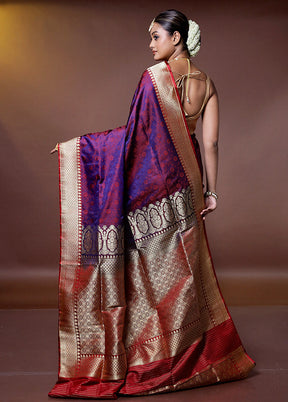 Purple Handloom Jamewar Pure Silk Saree With Blouse Piece