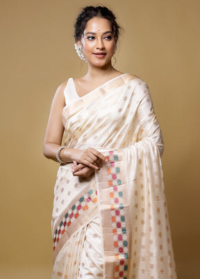 Cream Dupion Silk Saree With Blouse Piece