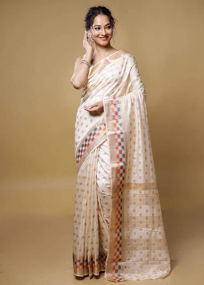 Cream Dupion Silk Saree With Blouse Piece