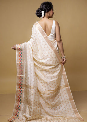 Cream Dupion Silk Saree With Blouse Piece