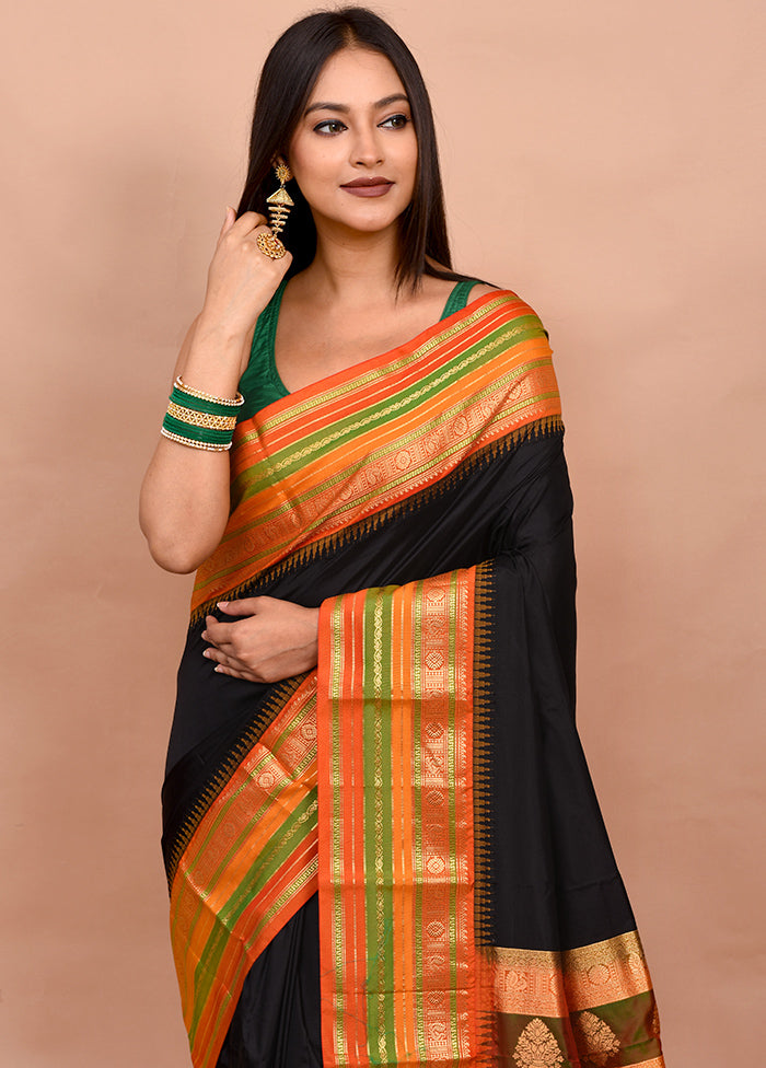 Black Dharmavaram Kanjivaram Silk Saree With Blouse Piece - Indian Silk House Agencies