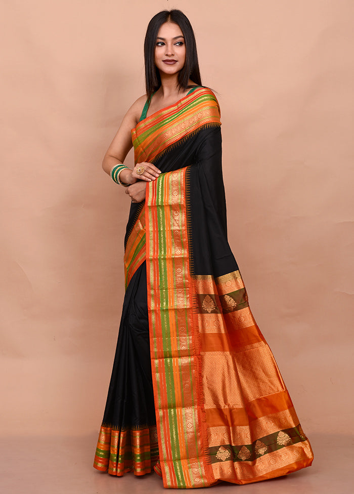 Black Dharmavaram Kanjivaram Silk Saree With Blouse Piece - Indian Silk House Agencies