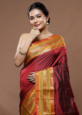 Maroon Kanjivaram Pure Silk Saree With Blouse Piece - Indian Silk House Agencies