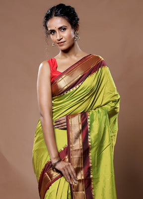 Green Kanjivaram Silk Saree With Blouse Piece - Indian Silk House Agencies