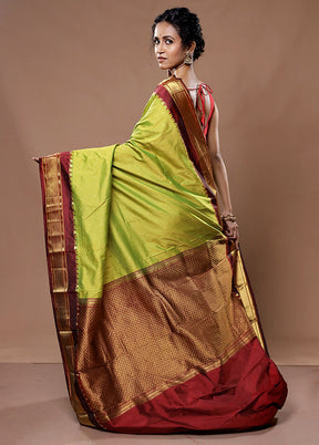 Green Kanjivaram Silk Saree With Blouse Piece - Indian Silk House Agencies