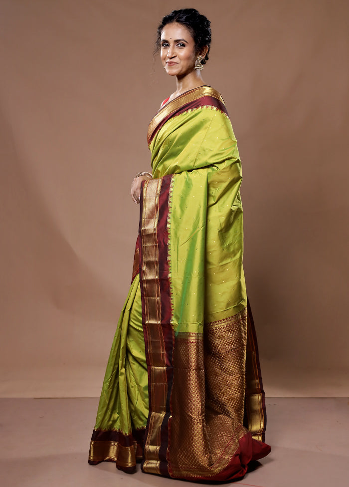 Green Kanjivaram Silk Saree With Blouse Piece - Indian Silk House Agencies