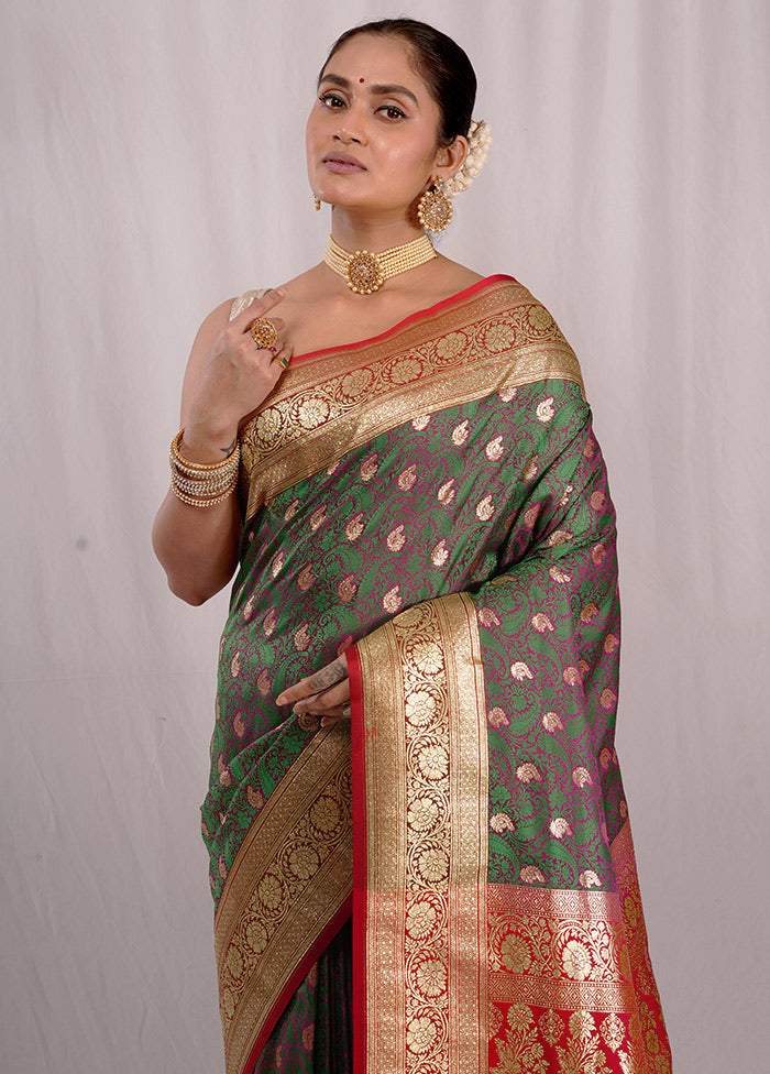 Green Banarasi Silk Saree With Blouse Piece - Indian Silk House Agencies