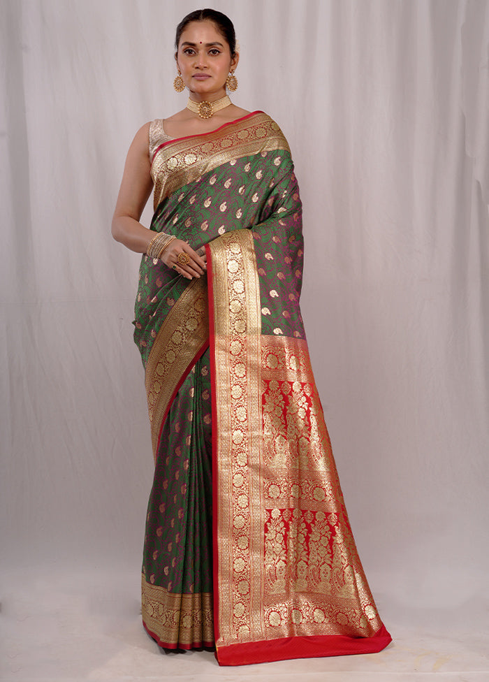 Green Banarasi Silk Saree With Blouse Piece - Indian Silk House Agencies